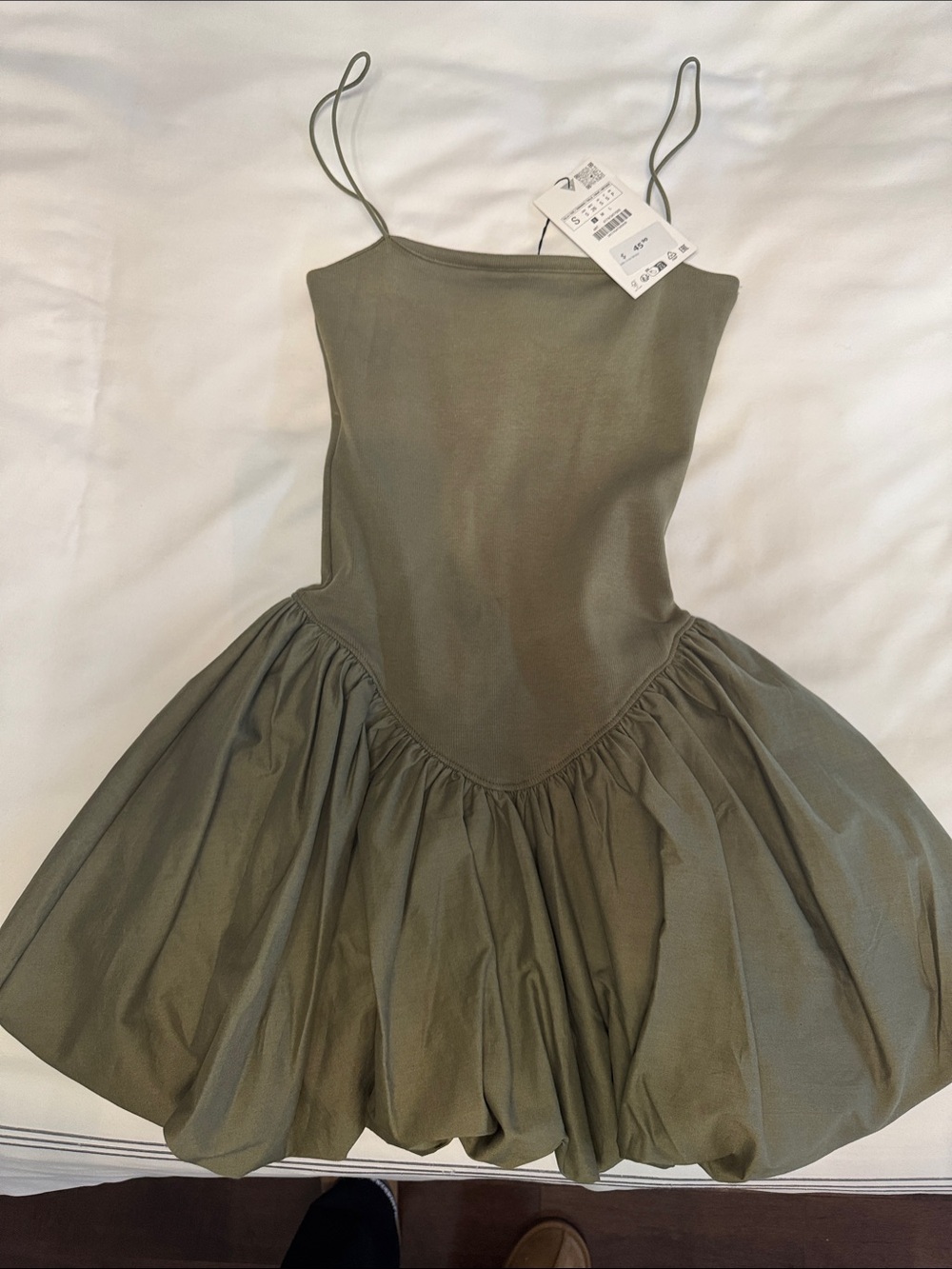 Zara Olive Spaghetti-Strap ballon Dress